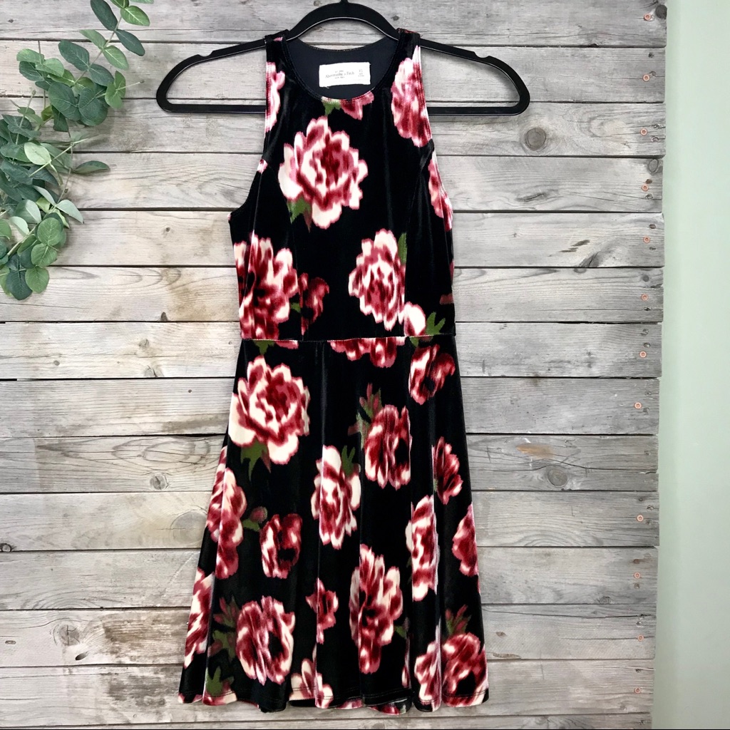 Abercrombie & Fitch | Black Floral Velour Dress